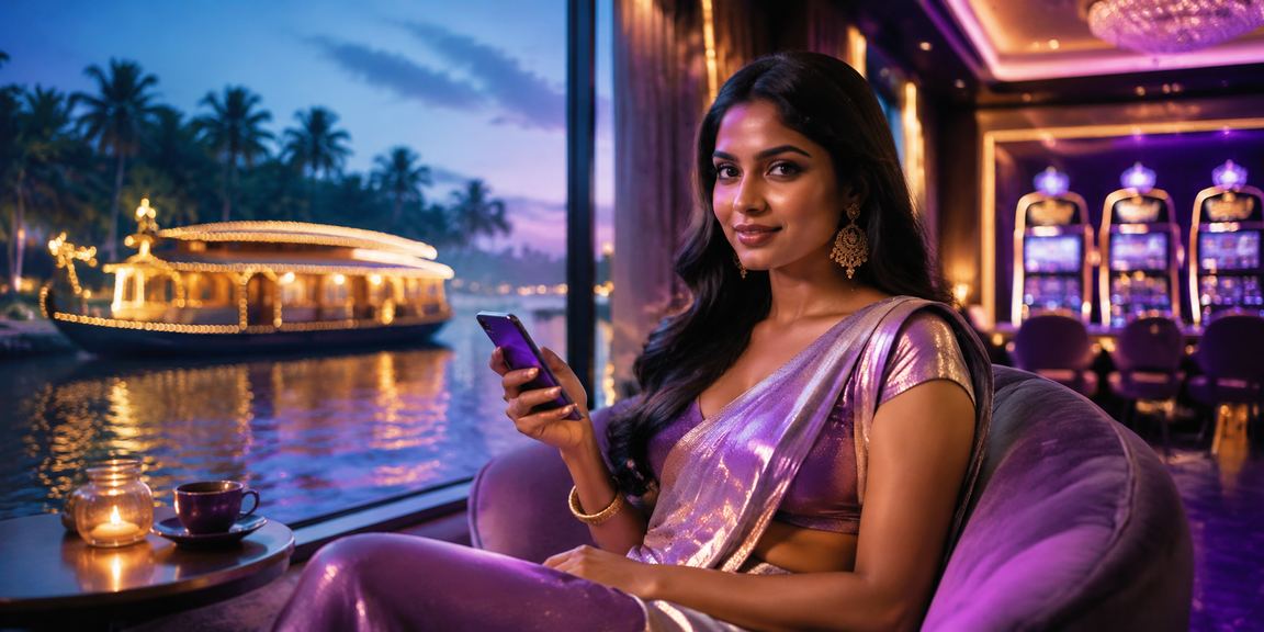 Indian woman using mobile phone for payment in Kerala backwaters
